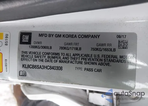 2017 Chevrolet Spark Ls Cvt из США, поврежденный, VIN KL8CB6SA3HC840308